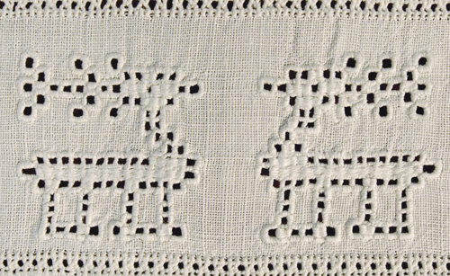 Parstillede hjorte syet i rudesyning.